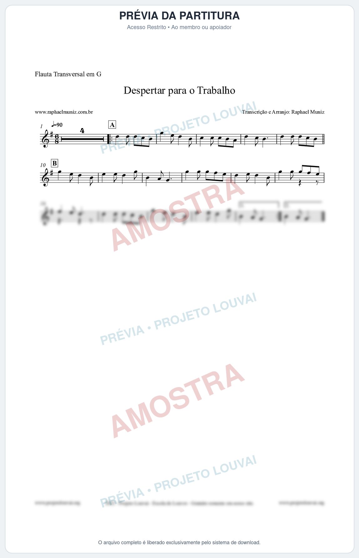 Prévia protegida da primeira página da partitura Partitura para Flauta Transversal em G - Despertar para o Trabalho - Harpa Cristã nº16 - Clássicos do Gospel
