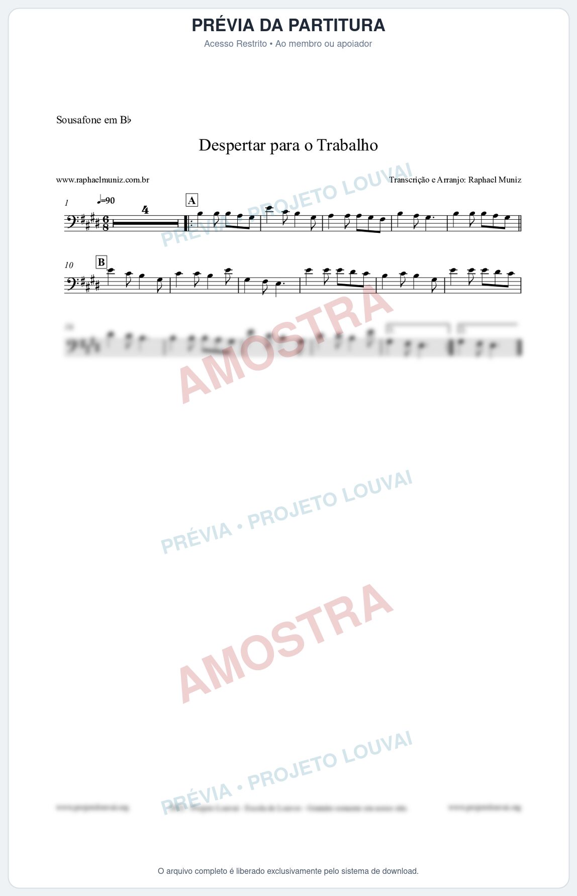 Prévia protegida da primeira página da partitura Partitura para Sousafone em Bb - Despertar para o Trabalho - Harpa Cristã nº16 - Clássicos do Gospel