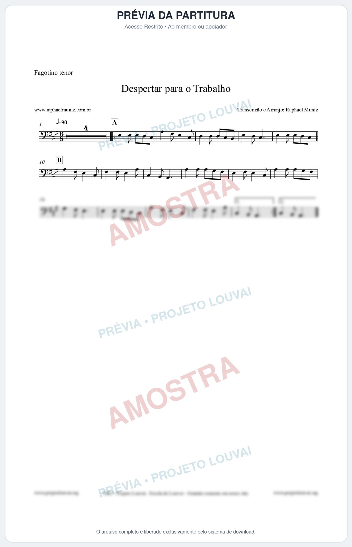 Prévia protegida da primeira página da partitura Partitura para Fagotino tenor - Despertar para o Trabalho - Harpa Cristã nº16 - Clássicos do Gospel