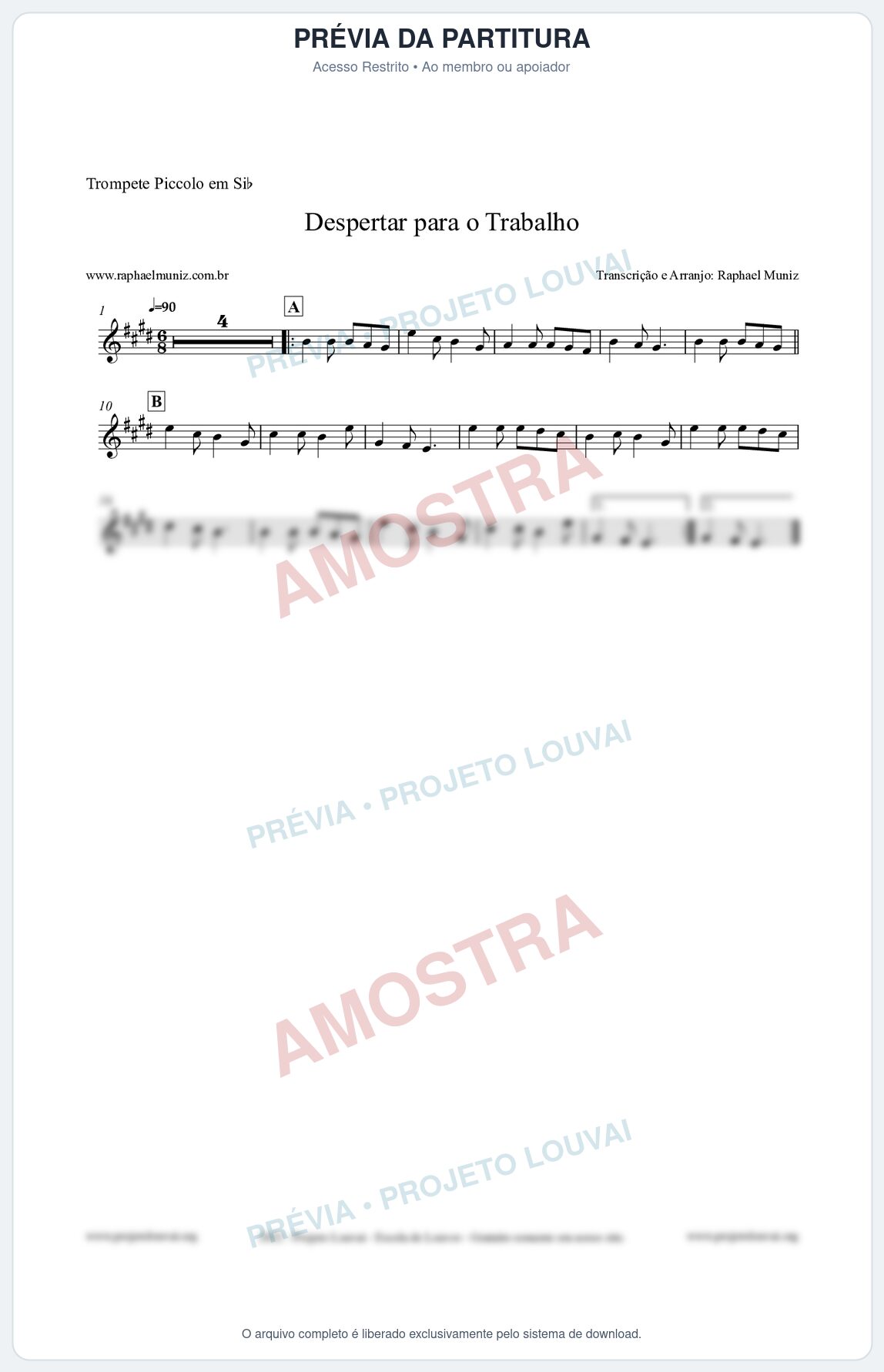 Prévia protegida da primeira página da partitura Partitura para Trompete Piccolo em Sib - Despertar para o Trabalho - Harpa Cristã nº16 - Clássicos do Gospel