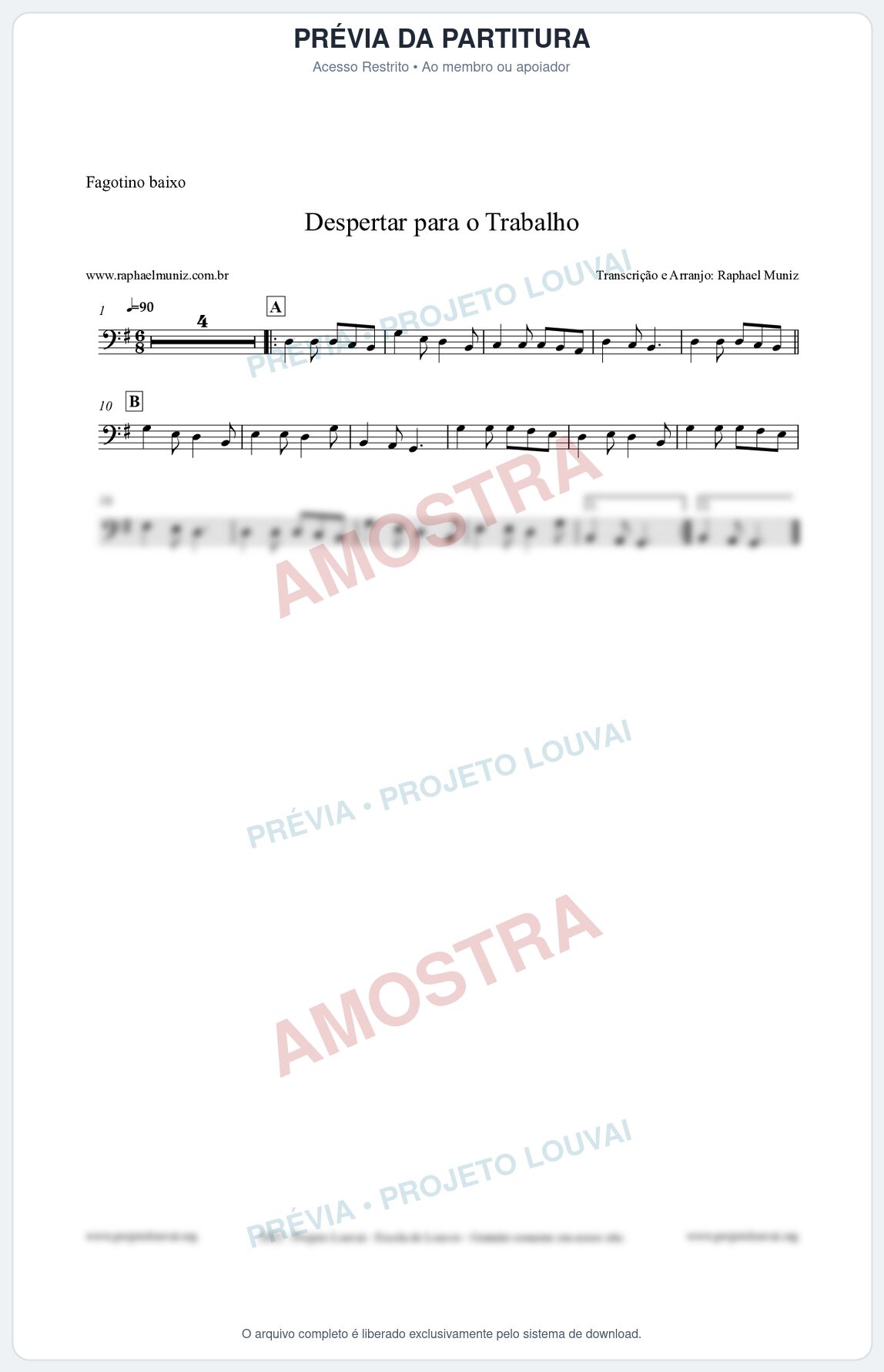 Prévia protegida da primeira página da partitura Partitura para Fagotino baixo - Despertar para o Trabalho - Harpa Cristã nº16 - Clássicos do Gospel