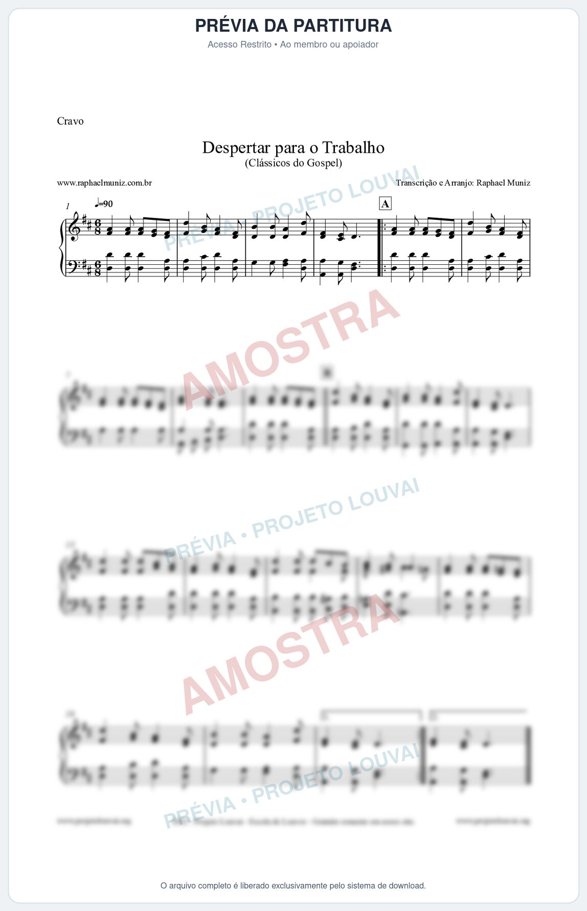 Prévia protegida da primeira página da partitura Partitura para Cravo - Despertar para o Trabalho - Harpa Cristã nº16 - Clássicos do Gospel