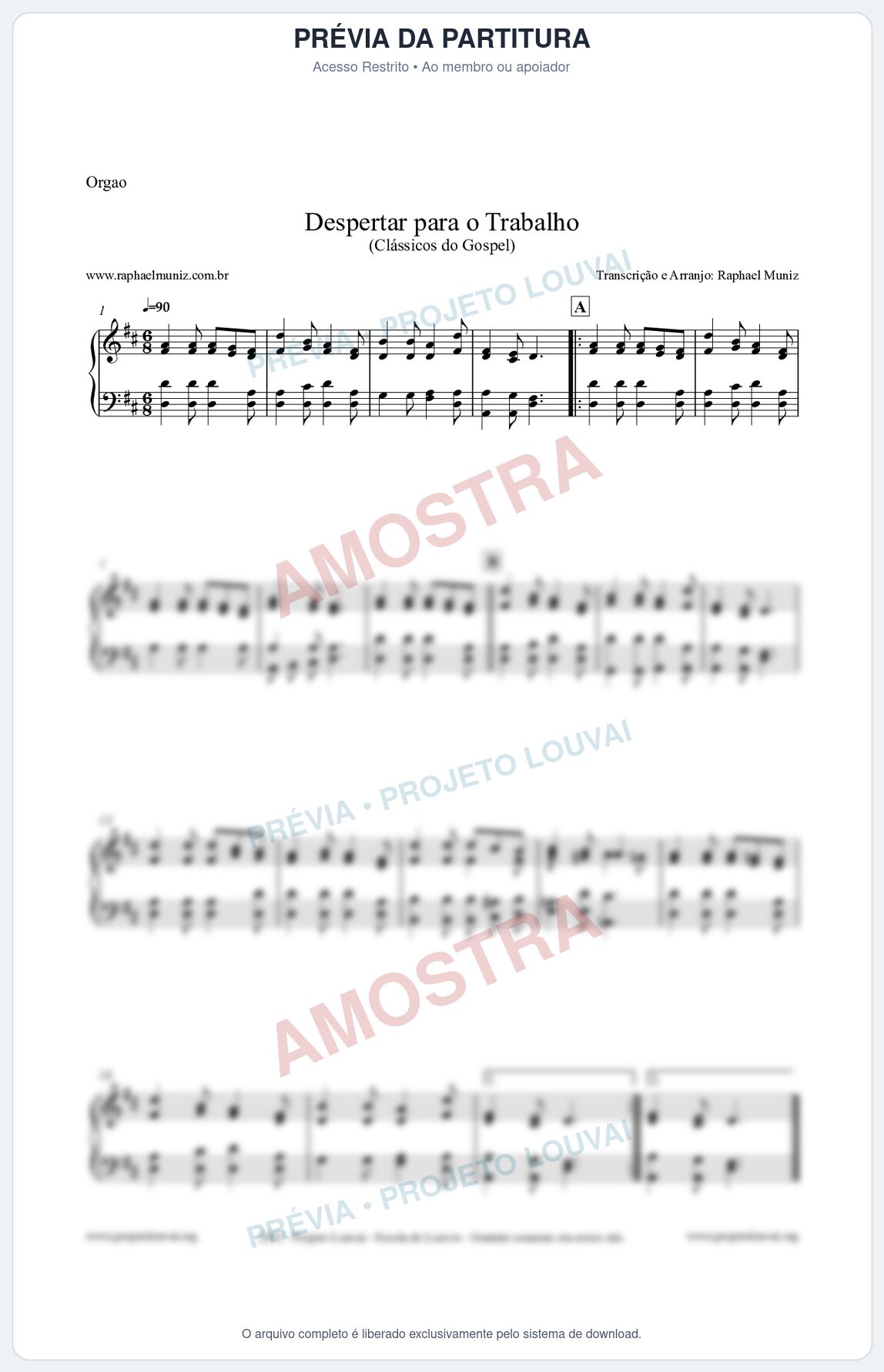 Prévia protegida da primeira página da partitura Partitura para Órgão - Despertar para o Trabalho - Harpa Cristã nº16 - Clássicos do Gospel