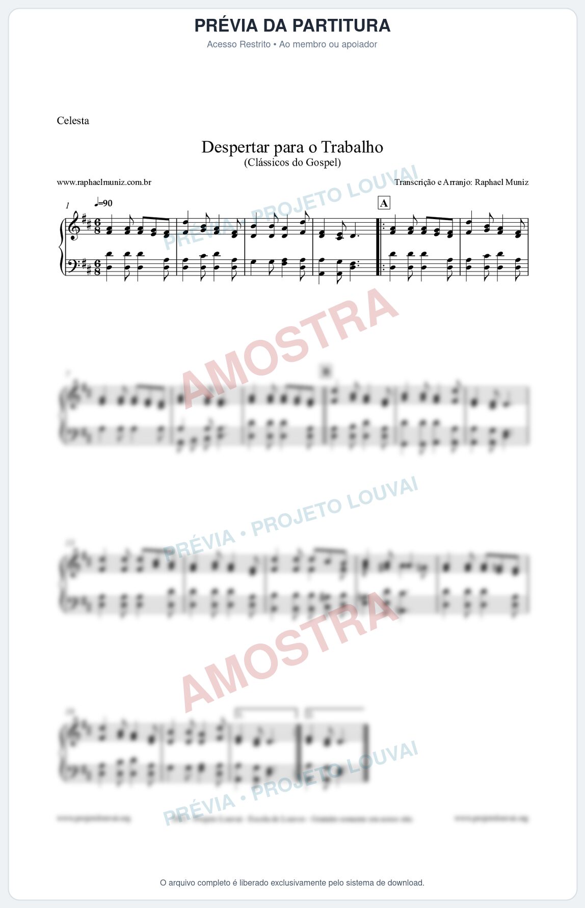 Prévia protegida da primeira página da partitura Partitura para Celesta - Despertar para o Trabalho - Harpa Cristã nº16 - Clássicos do Gospel