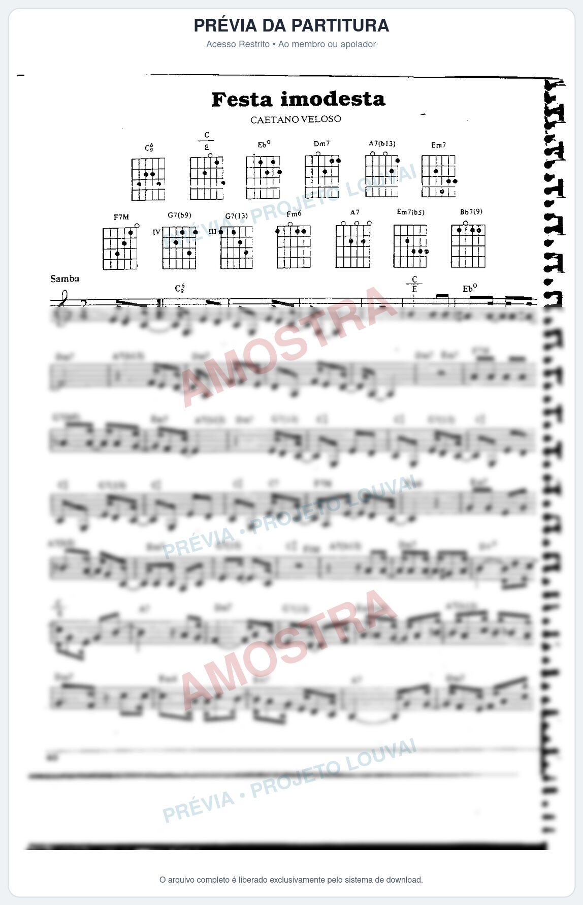 Prévia protegida da primeira página da partitura Partitura da música Festa Imodesta - Caetano Veloso - Tom C