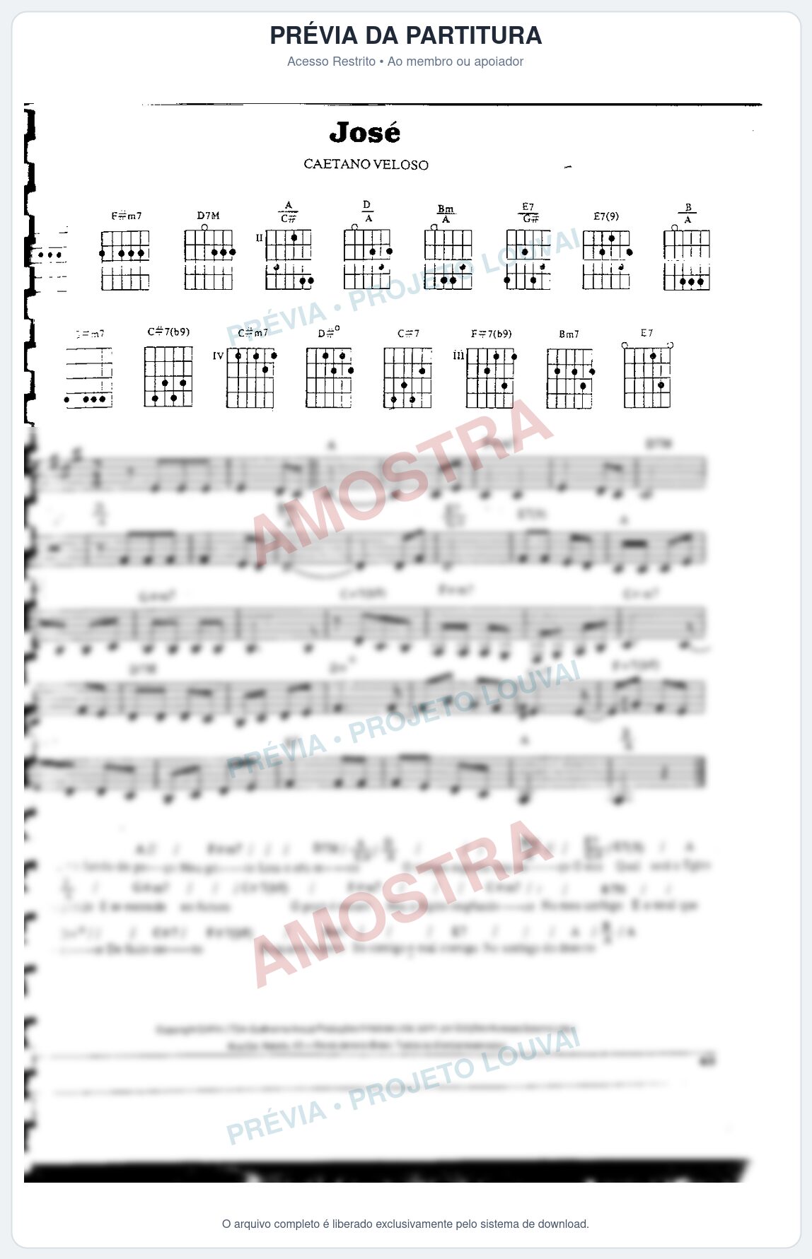 Prévia protegida da primeira página da partitura Partitura da música José - Caetano Veloso - Tom A