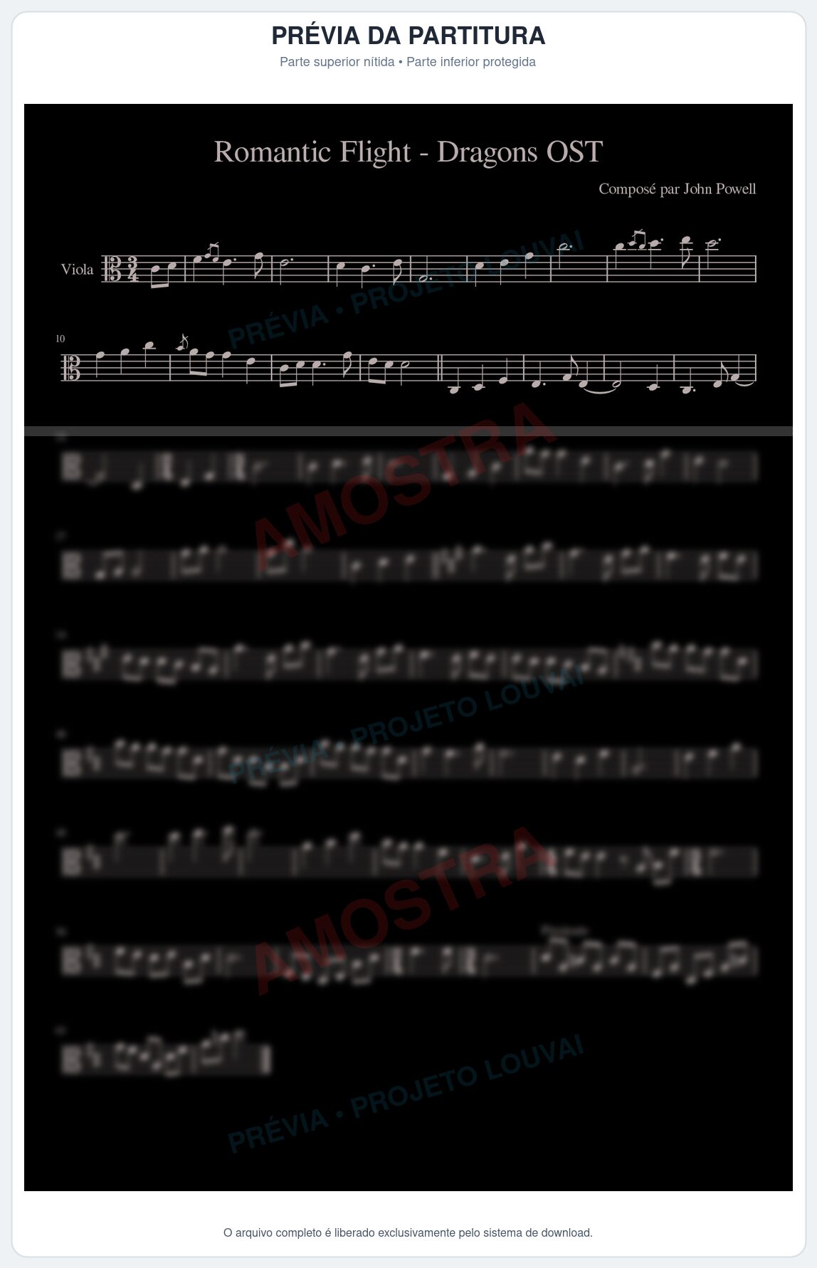 Prévia protegida da primeira página da partitura Partitura da música Romantic Flight (Como Treinar o seu Dragão) - Trilha de Cinema - Tom D