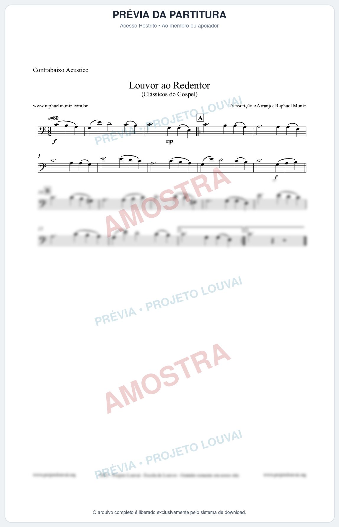 Prévia protegida da primeira página da partitura Partitura para Contrabaixo Acústico - Louvor ao Redentor - Harpa Cristã nº54 - Clássicos do Gospel