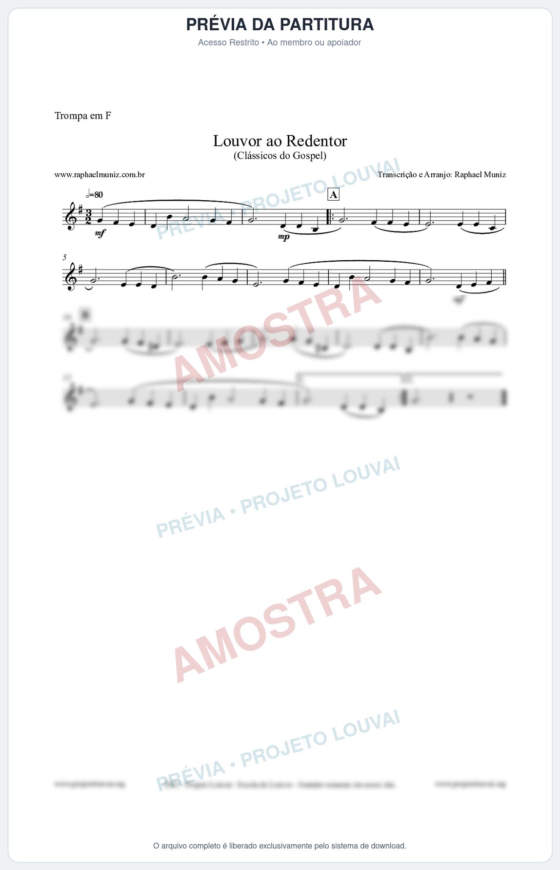 Prévia protegida da primeira página da partitura Partitura para Trompa em F - Louvor ao Redentor - Harpa Cristã nº54 - Clássicos do Gospel