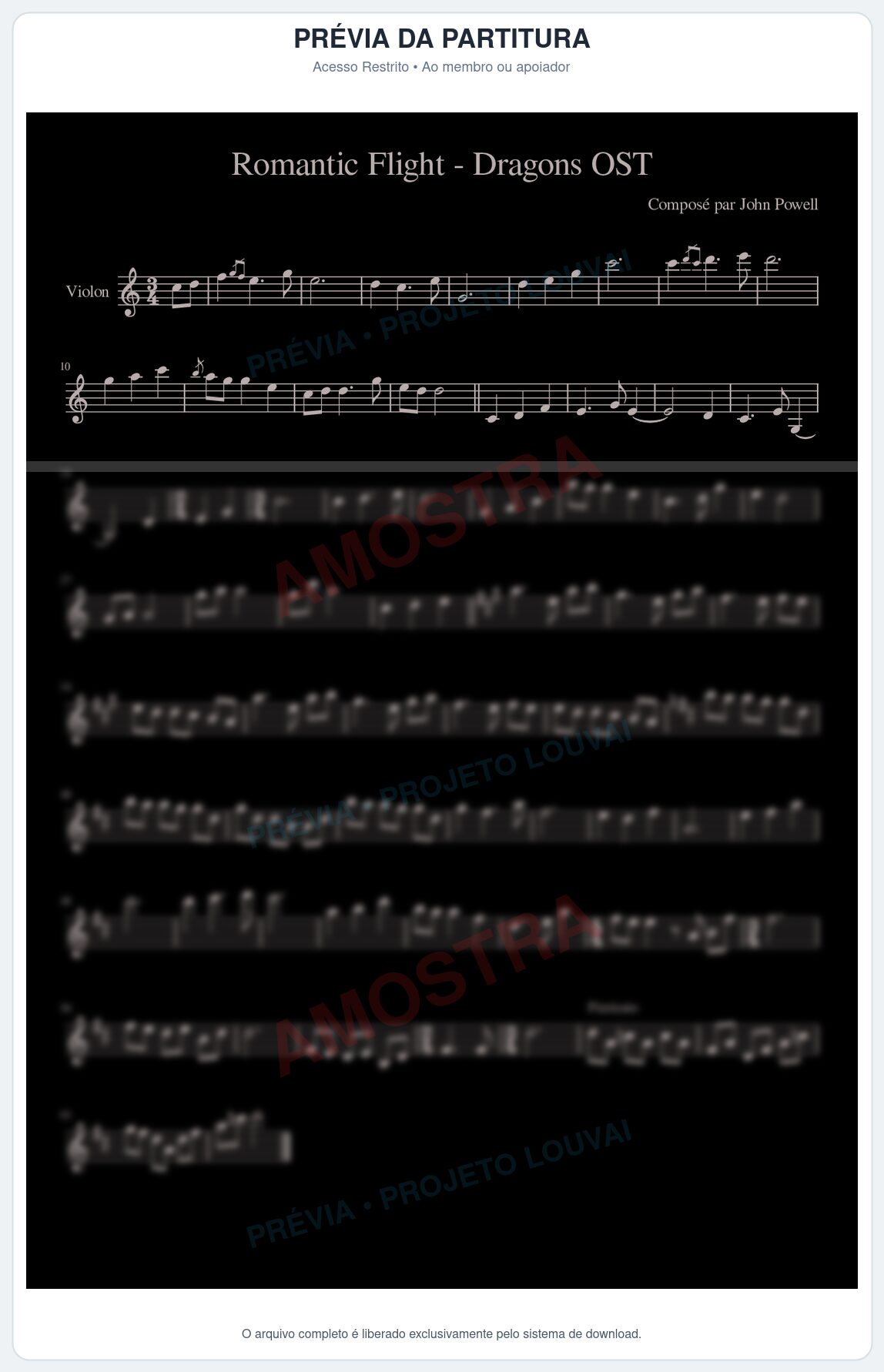 Prévia protegida da primeira página da partitura Partitura da música Romantic Flight (Como Treinar o seu Dragão) - Trilha de Cinema - Tom D
