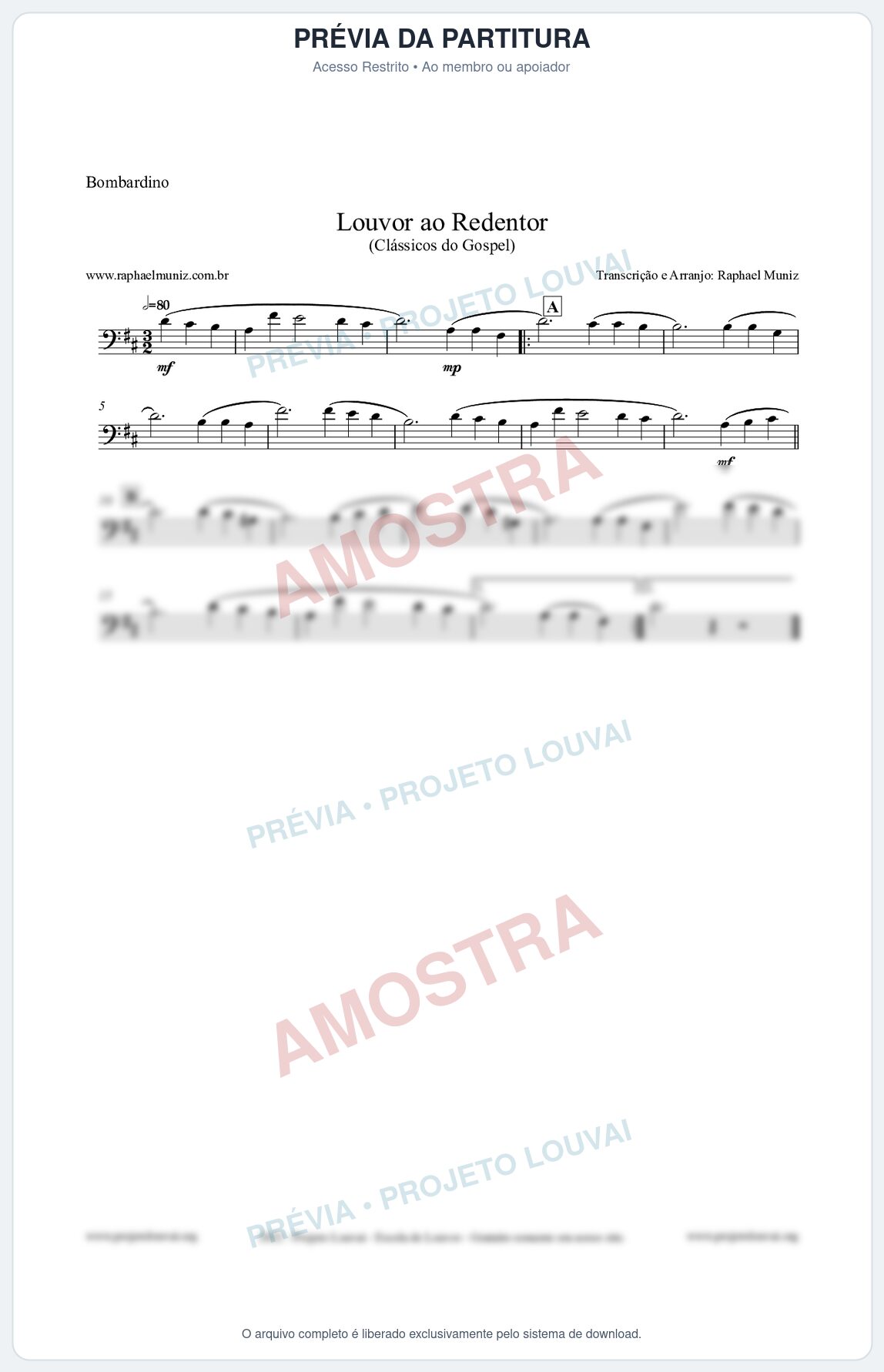 Prévia protegida da primeira página da partitura Partitura para Bombardino - Louvor ao Redentor - Harpa Cristã nº54 - Clássicos do Gospel