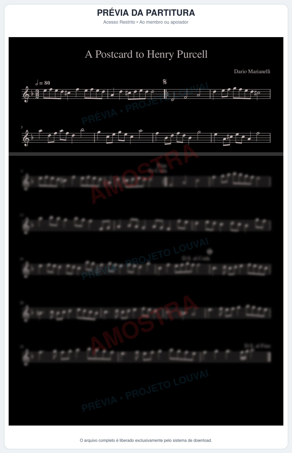 Prévia protegida da primeira página da partitura Partitura da música A Postcard to Henry Purcell (Pride and Prejudice Soundtrack) - Trilha de Filme - Tom Dm