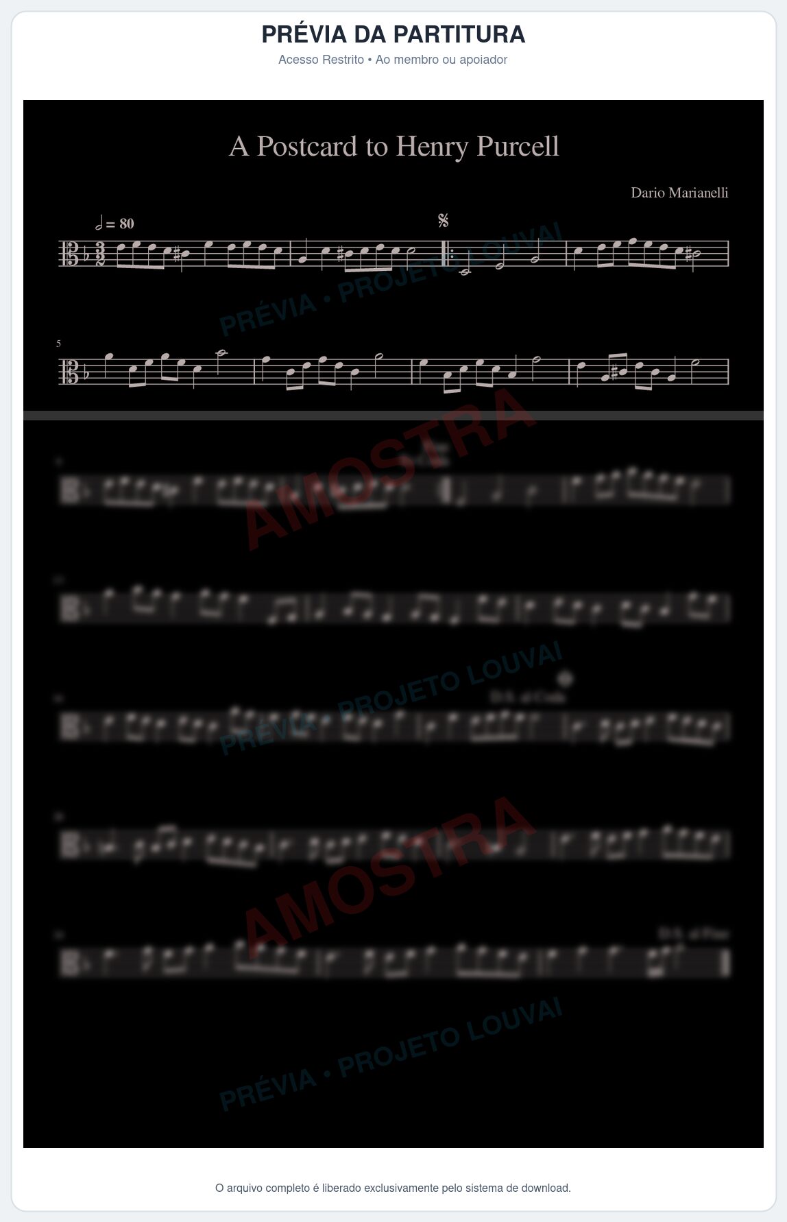 Prévia protegida da primeira página da partitura Partitura da música A Postcard to Henry Purcell (Pride and Prejudice Soundtrack) - Trilha de Filme - Tom Dm