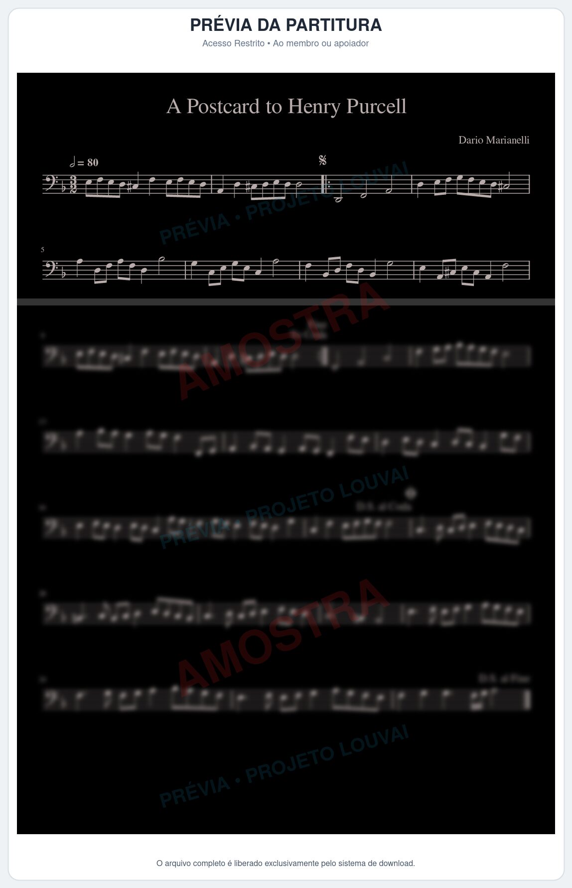 Prévia protegida da primeira página da partitura Partitura da música A Postcard to Henry Purcell (Pride and Prejudice Soundtrack) - Trilha de Filme - Tom Dm