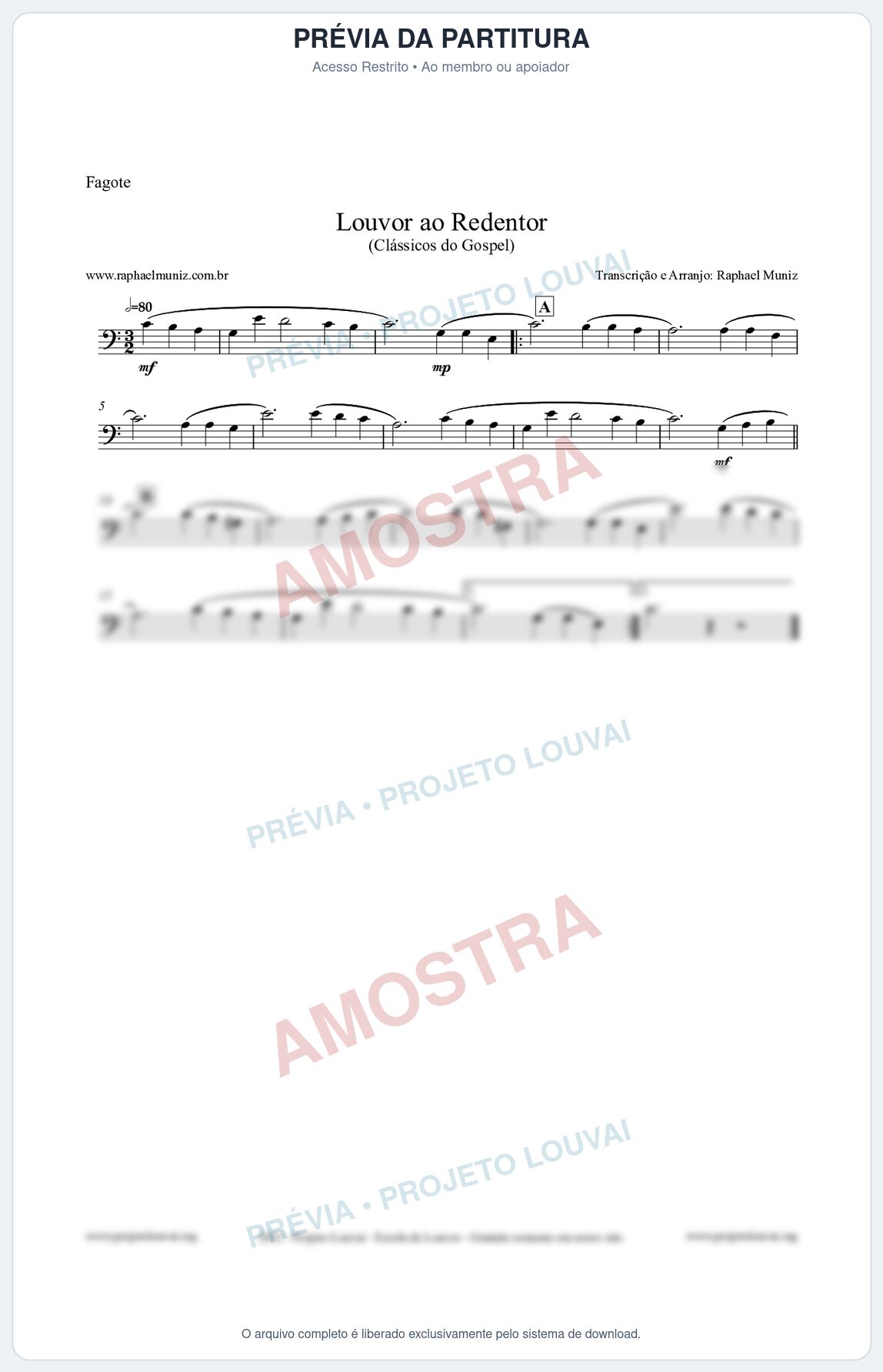 Prévia protegida da primeira página da partitura Partitura para Fagote - Louvor ao Redentor - Harpa Cristã nº54 - Clássicos do Gospel