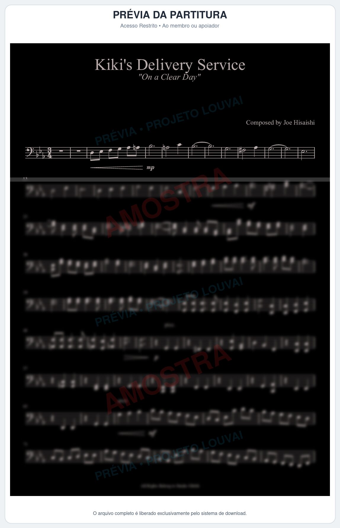 Prévia protegida da primeira página da partitura Partitura da música Kiki's Delivery Service (Aprendiz de Feiticeira) - Trilha de Filme - Tom Eb