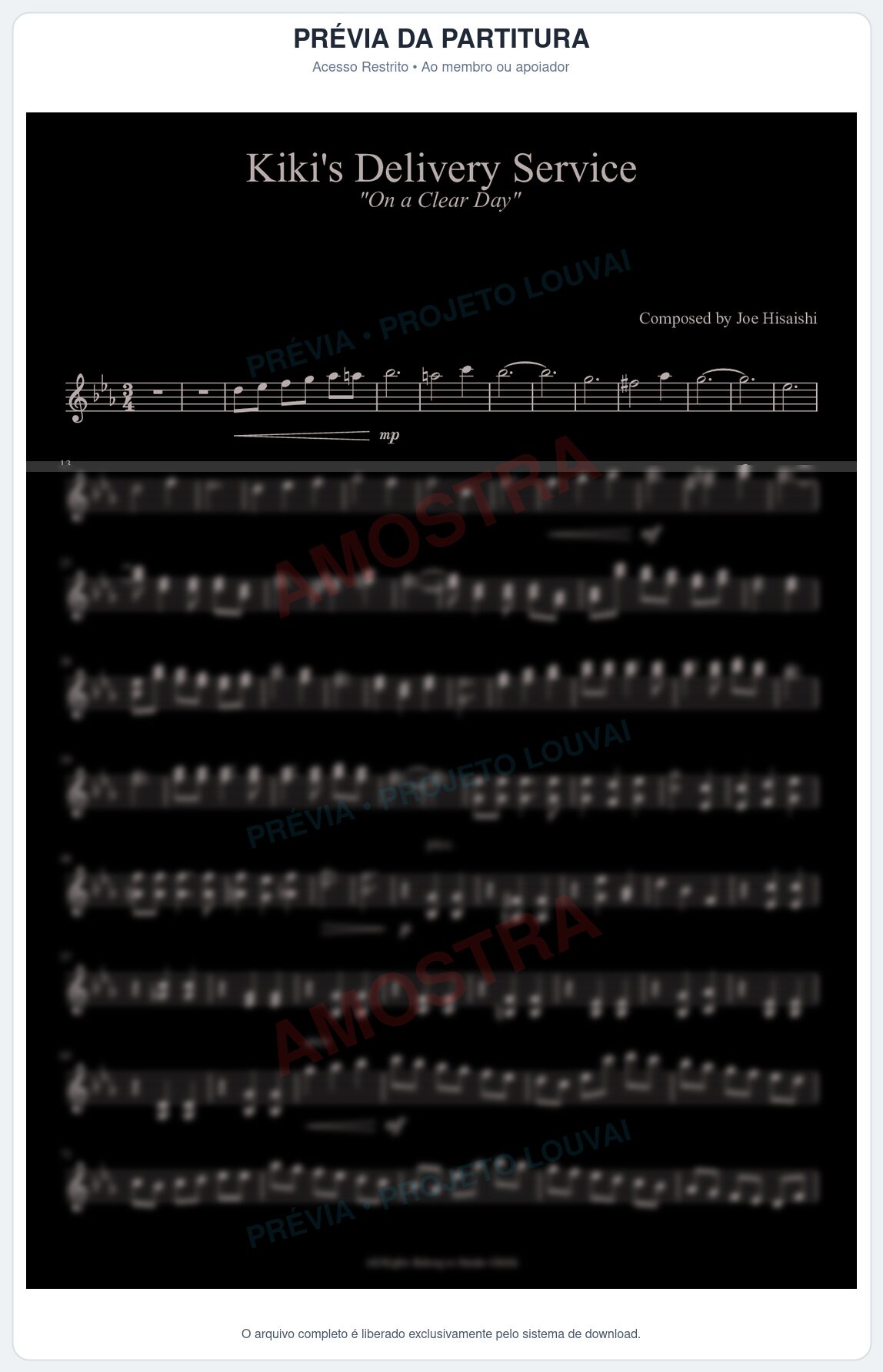 Prévia protegida da primeira página da partitura Partitura da música Kiki's Delivery Service (Aprendiz de Feiticeira) - Trilha de Filme - Tom Eb