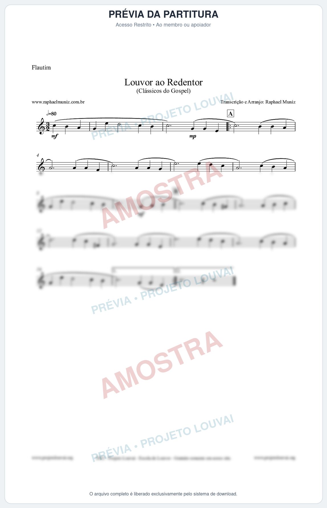 Prévia protegida da primeira página da partitura Partitura para Flautim - Louvor ao Redentor - Harpa Cristã nº54 - Clássicos do Gospel