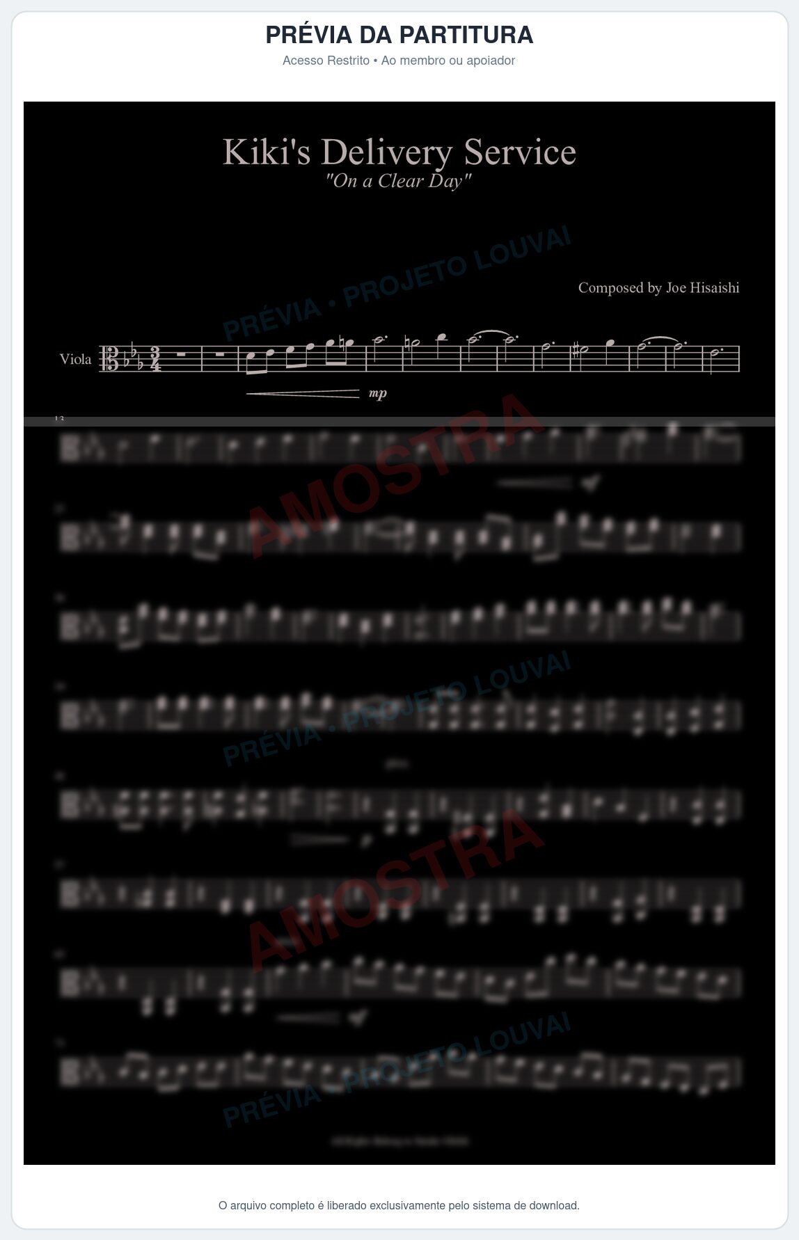 Prévia protegida da primeira página da partitura Partitura da música Kiki's Delivery Service (Aprendiz de Feiticeira) - Trilha de Filme - Tom Eb