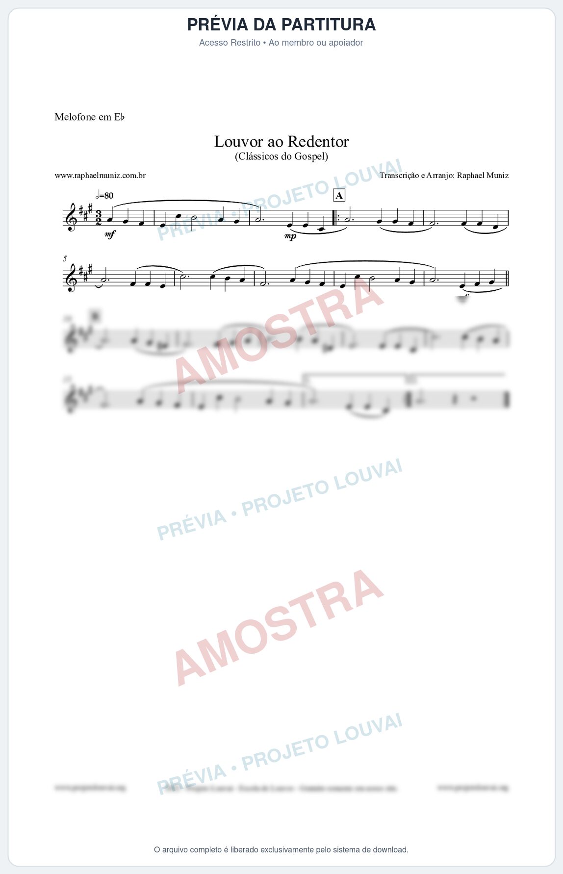 Prévia protegida da primeira página da partitura Partitura para Melofone em Eb - Louvor ao Redentor - Harpa Cristã nº54 - Clássicos do Gospel