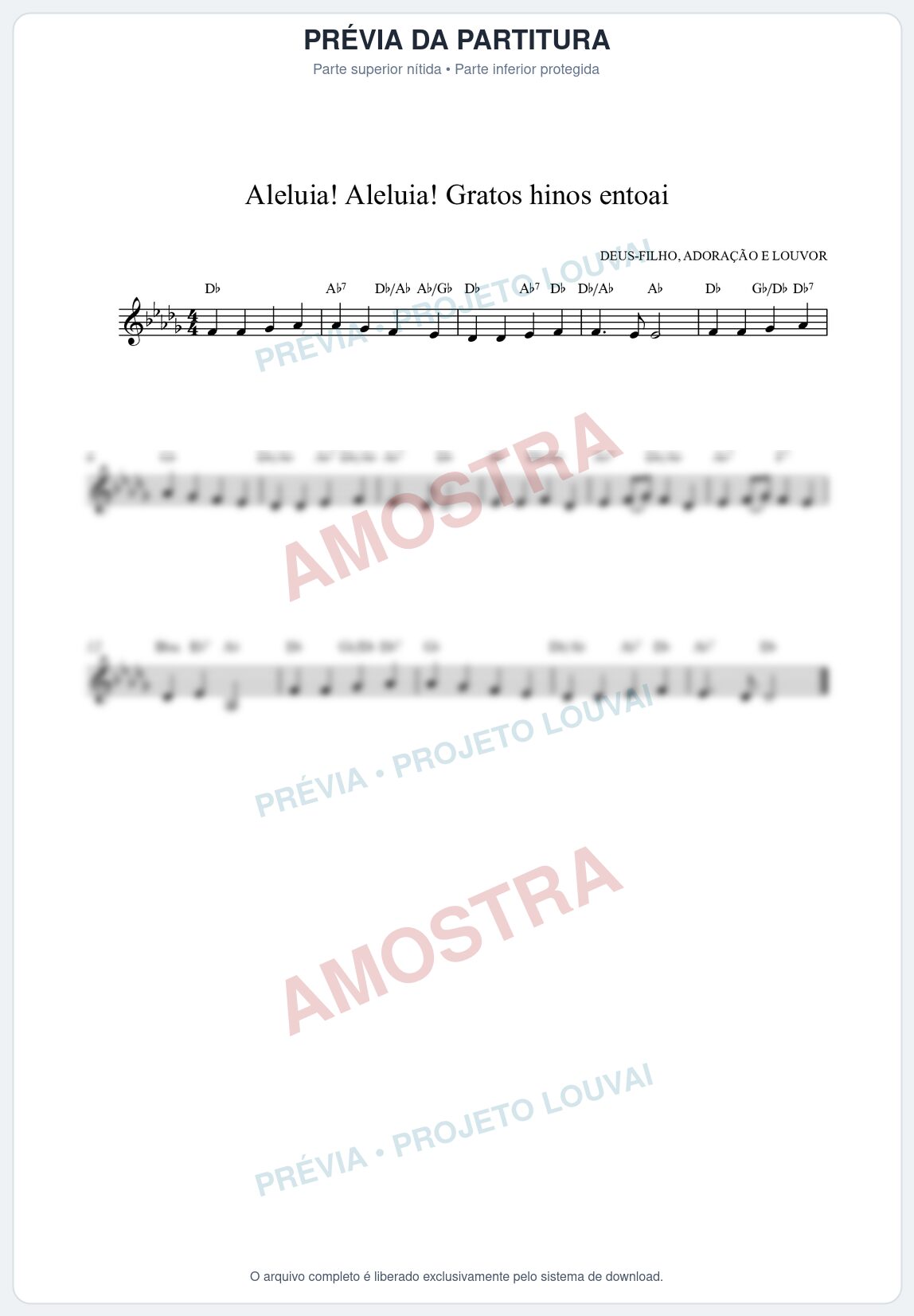 Prévia protegida da primeira página da partitura Partitura da música Aleluia! Aleluia! Gratos hinos entoai (HCC CIFRADO 60) - Hinário para o Culto Cristão - Tom Db