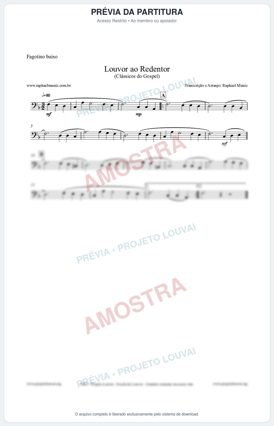 Prévia protegida da primeira página da partitura Partitura para Fagotino baixo - Louvor ao Redentor - Harpa Cristã nº54 - Clássicos do Gospel