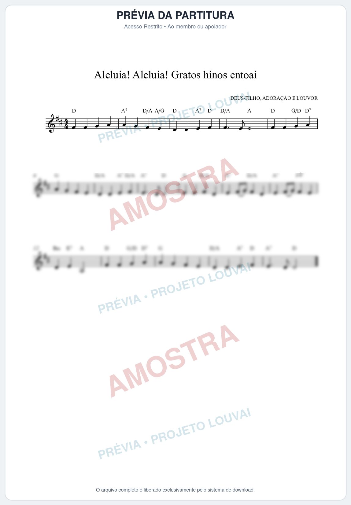 Prévia protegida da primeira página da partitura Partitura da música Aleluia! Aleluia! Gratos hinos entoai (HCC CIFRADO 60) - Hinário para o Culto Cristão - Tom D