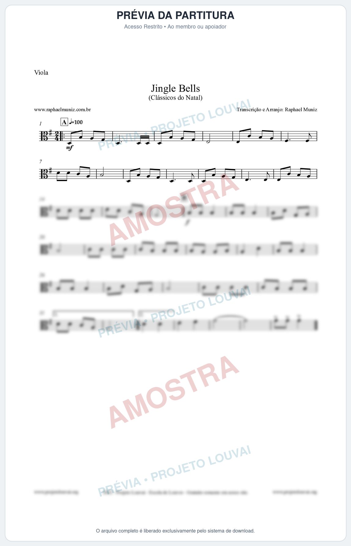 Prévia protegida da primeira página da partitura Partitura para Viola - Jingle Bells (Bate o Sino) - Músicas de Natal