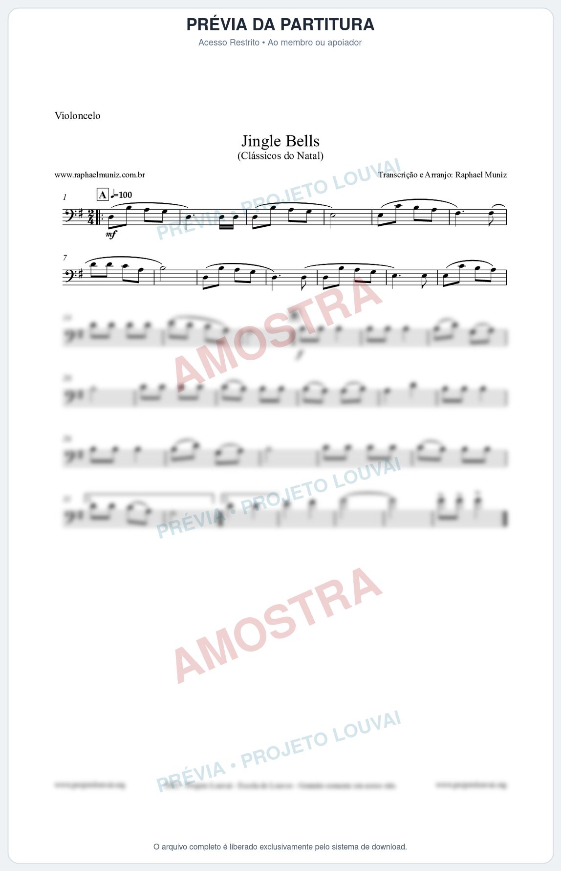 Prévia protegida da primeira página da partitura Partitura para Violoncelo - Jingle Bells (Bate o Sino) - Músicas de Natal