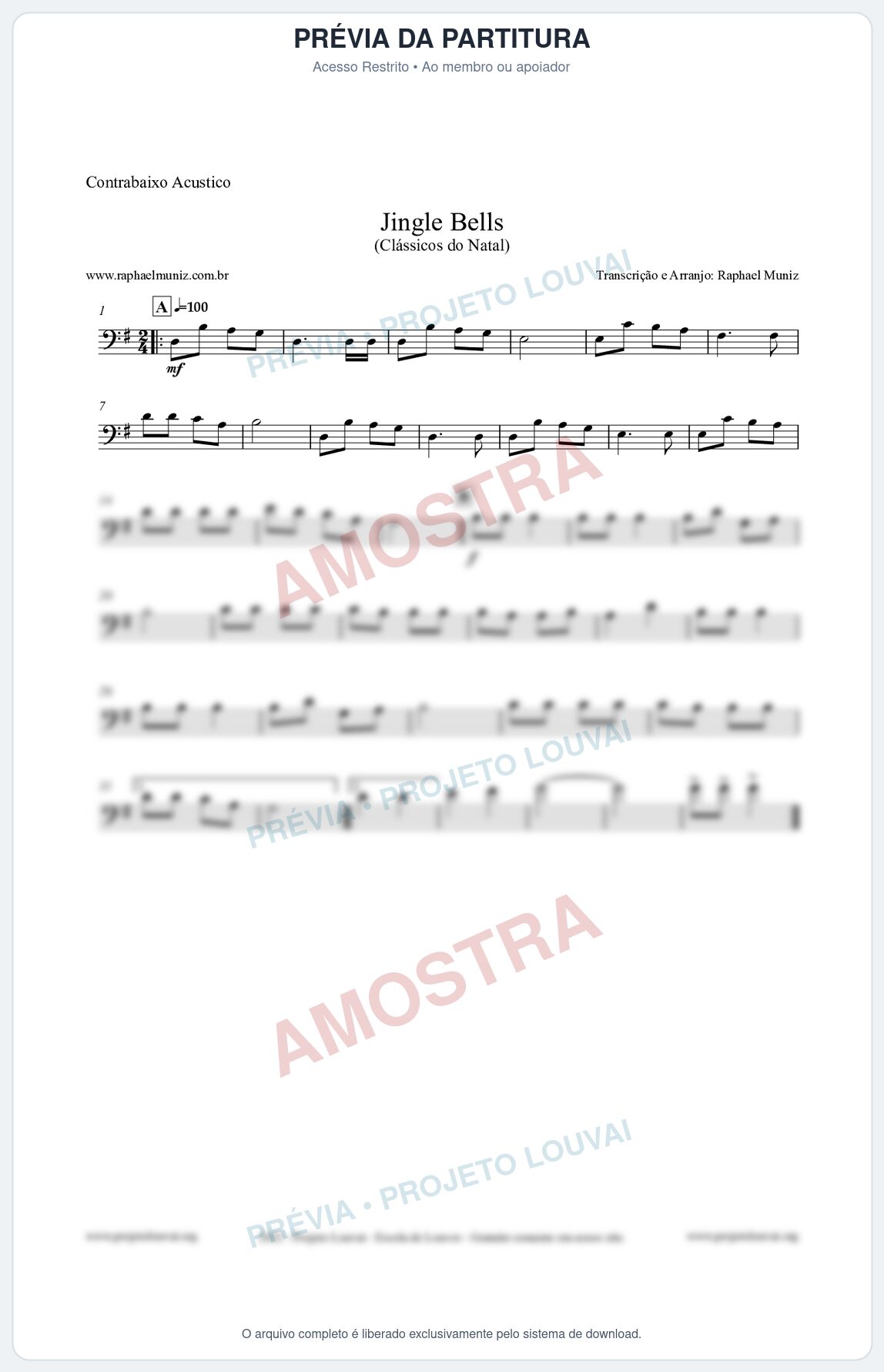Prévia protegida da primeira página da partitura Partitura para Contrabaixo Acústico - Jingle Bells (Bate o Sino) - Músicas de Natal