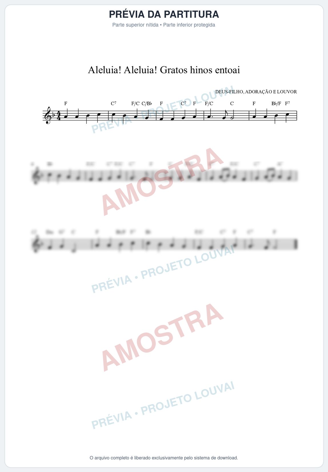 Prévia protegida da primeira página da partitura Partitura da música Aleluia! Aleluia! Gratos hinos entoai (HCC CIFRADO 60) - Hinário para o Culto Cristão - Tom F