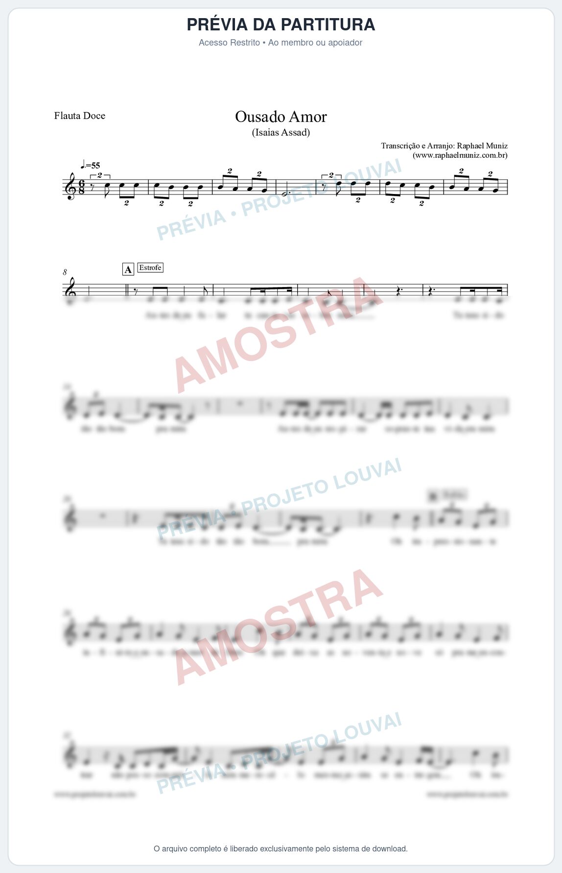 Prévia protegida da primeira página da partitura Partitura para Flauta Doce - Ousado Amor (Reckless Love) - em Dó Maior + Letra - Isaias Saad