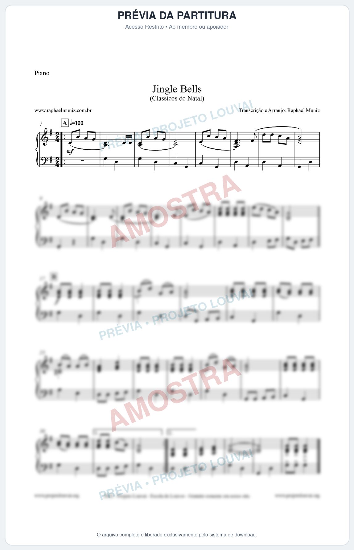 Prévia protegida da primeira página da partitura Partitura para Piano - Jingle Bells (Bate o Sino) - Músicas de Natal