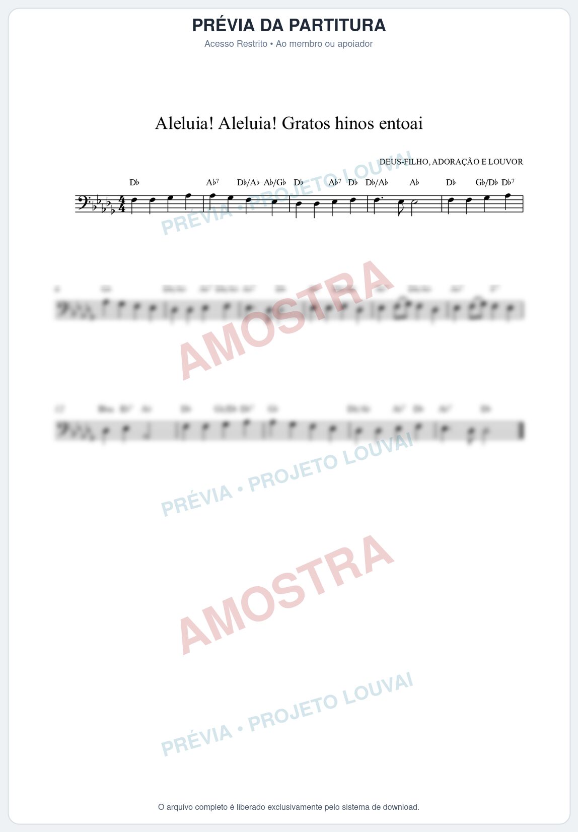 Prévia protegida da primeira página da partitura Partitura da música Aleluia! Aleluia! Gratos hinos entoai (HCC CIFRADO 60) - Hinário para o Culto Cristão - Tom Db