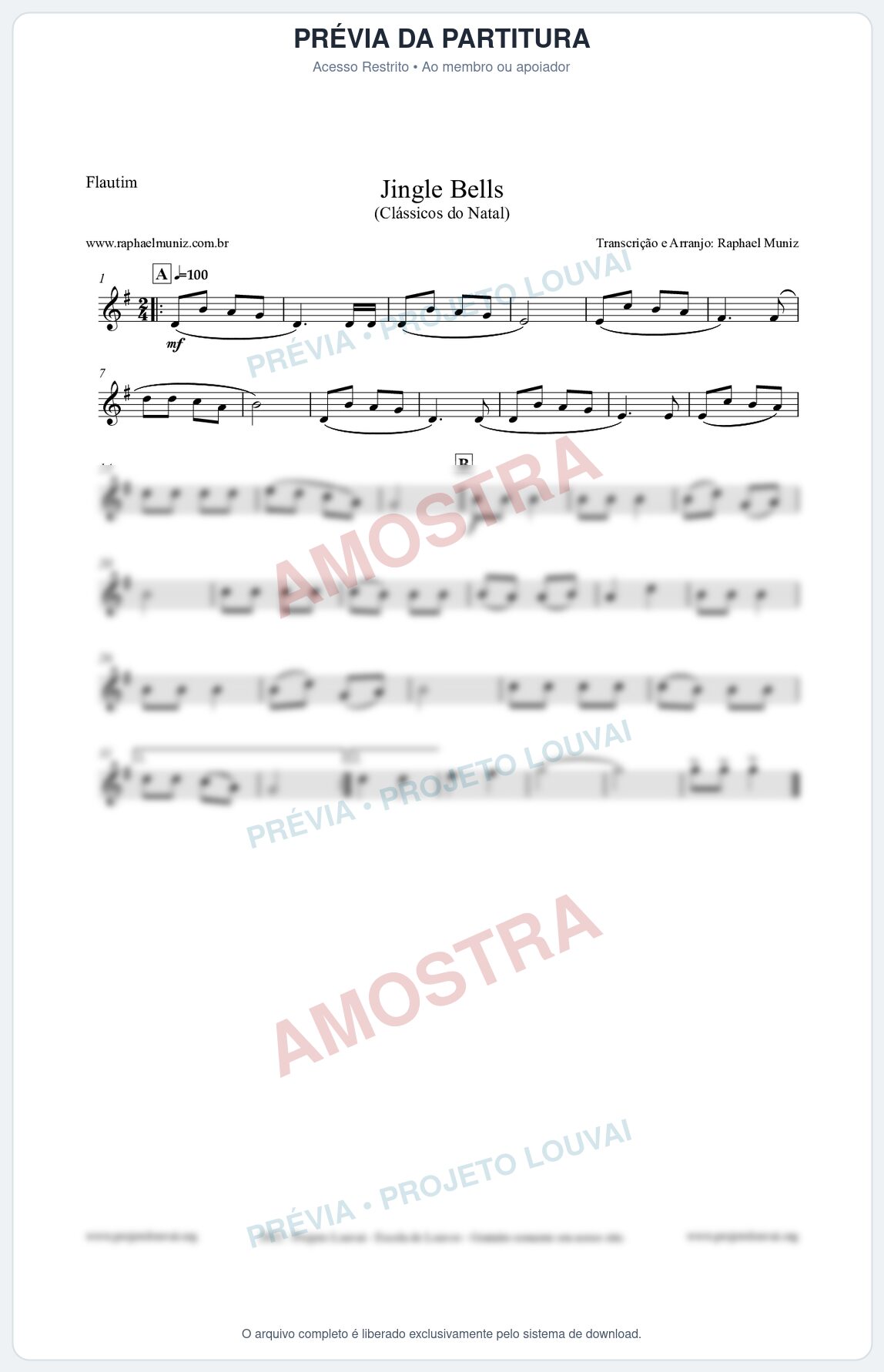 Prévia protegida da primeira página da partitura Partitura para Flautim - Jingle Bells (Bate o Sino) - Músicas de Natal