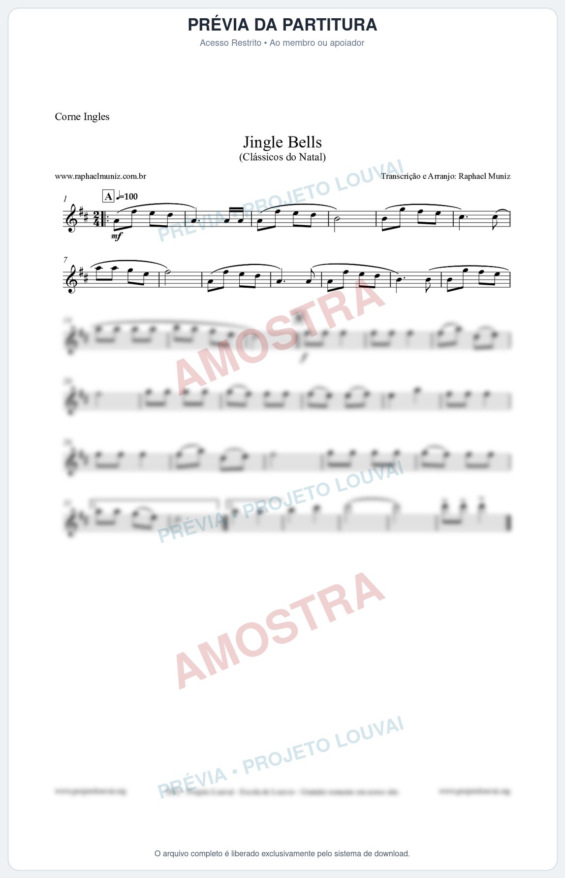 Prévia protegida da primeira página da partitura Partitura para Corne Inglês - Jingle Bells (Bate o Sino) - Músicas de Natal