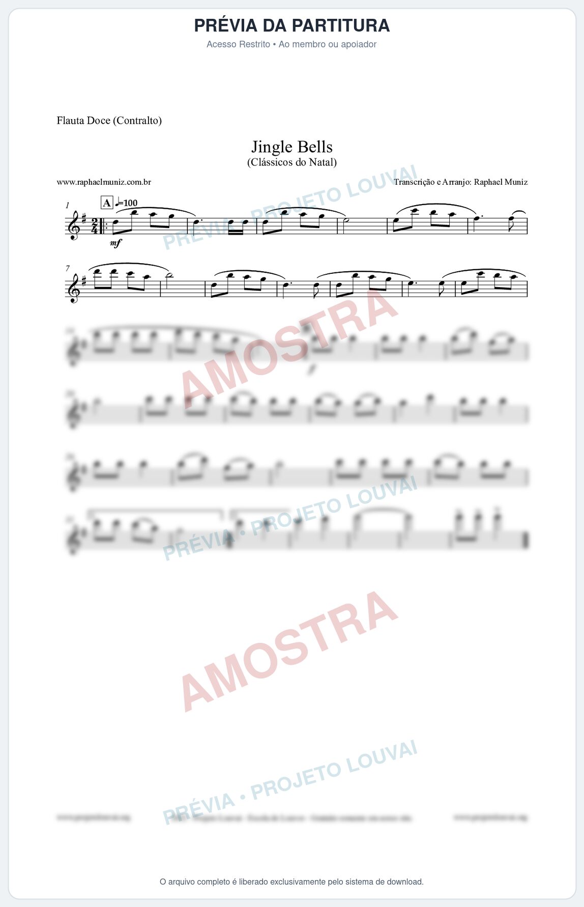 Prévia protegida da primeira página da partitura Partitura para Flauta Doce (Contralto) - Jingle Bells (Bate o Sino) - Músicas de Natal