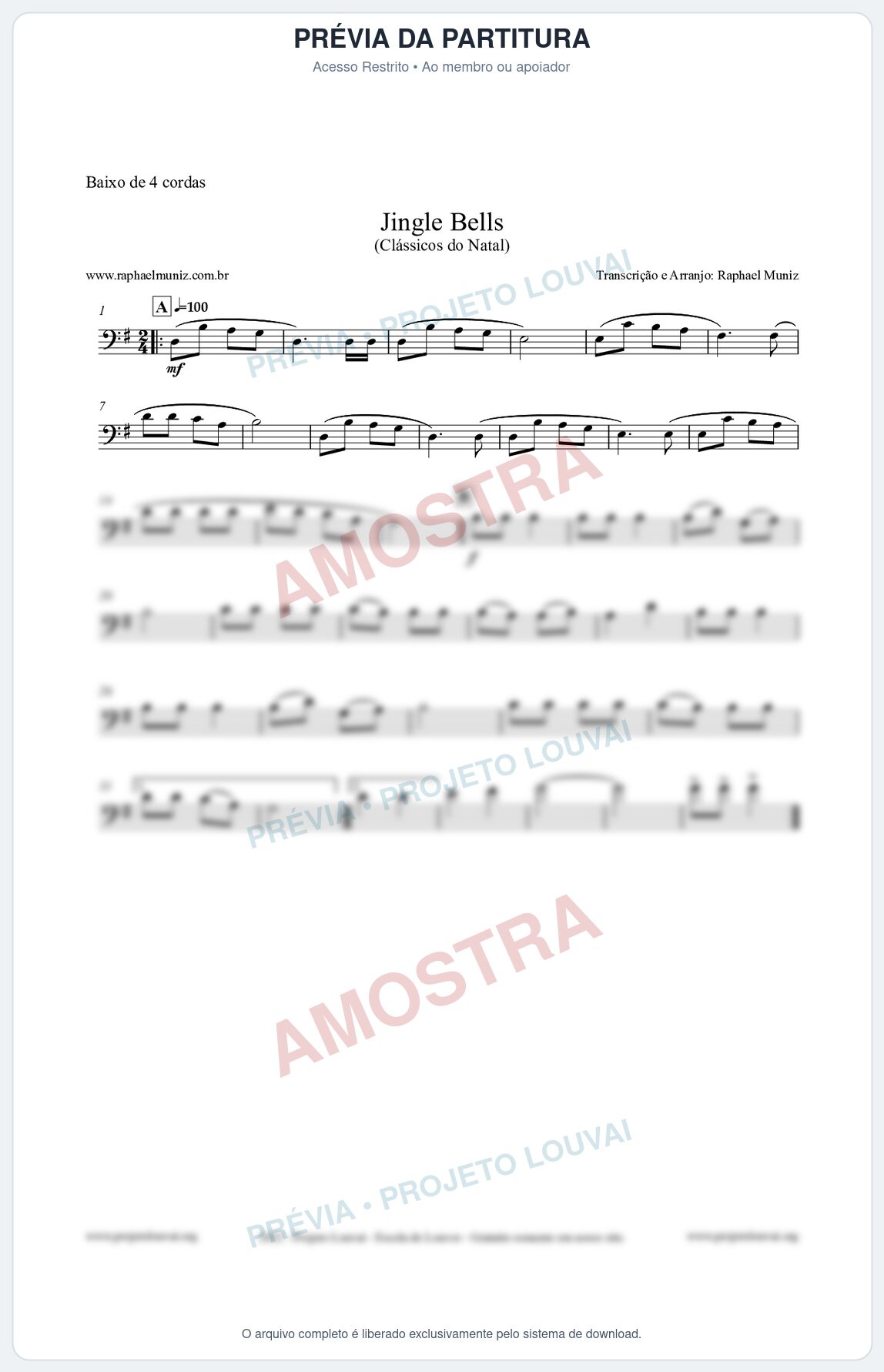 Prévia protegida da primeira página da partitura Partitura para Baixo de 4 cordas - Jingle Bells (Bate o Sino) - Músicas de Natal