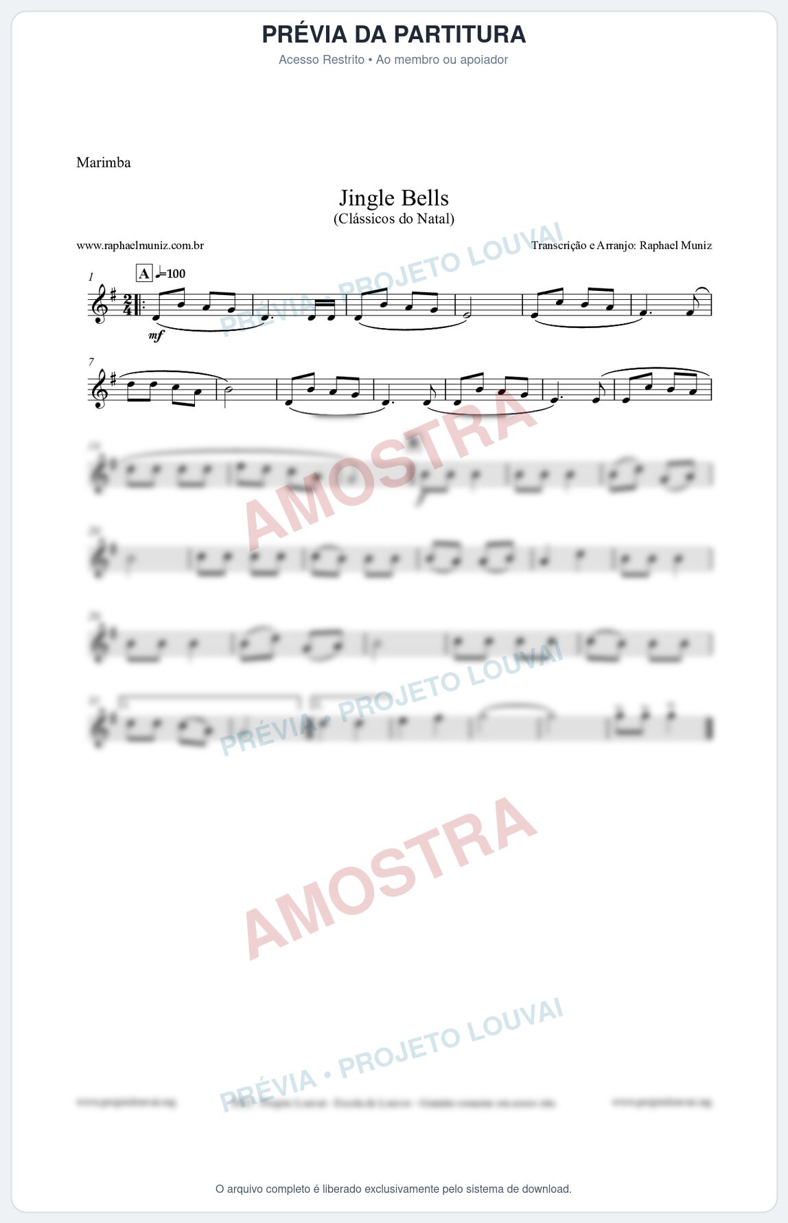 Prévia protegida da primeira página da partitura Partitura para Marimba - Jingle Bells (Bate o Sino) - Músicas de Natal