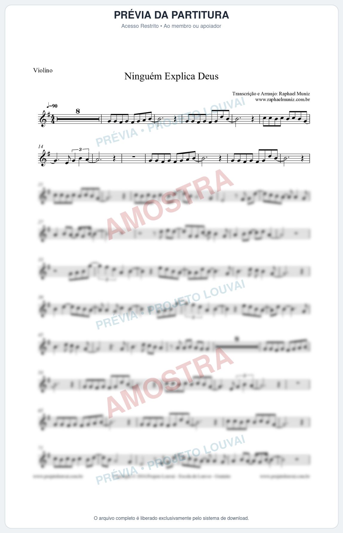 Prévia protegida da primeira página da partitura Partitura para Violino - Ninguém Explica Deus - Preto no Branco