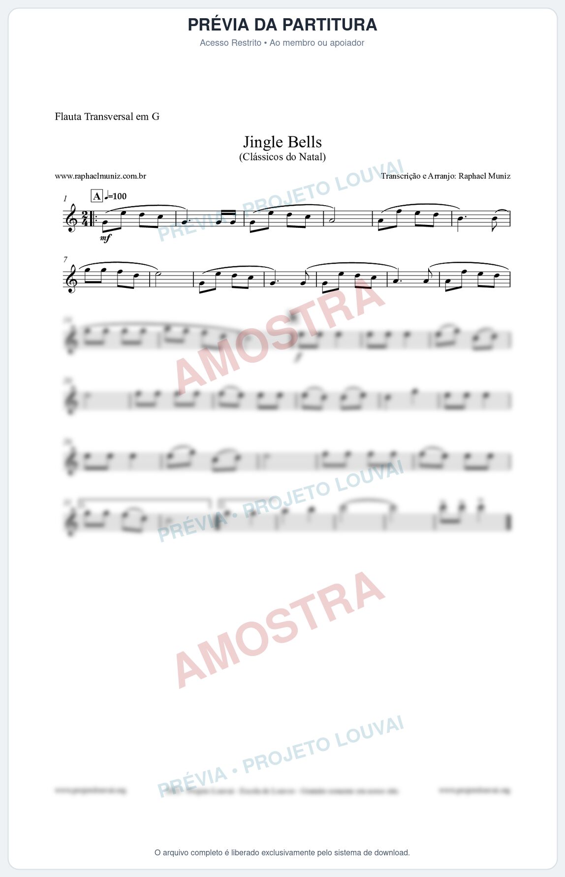 Prévia protegida da primeira página da partitura Partitura para Flauta Transversal em G - Jingle Bells (Bate o Sino) - Músicas de Natal