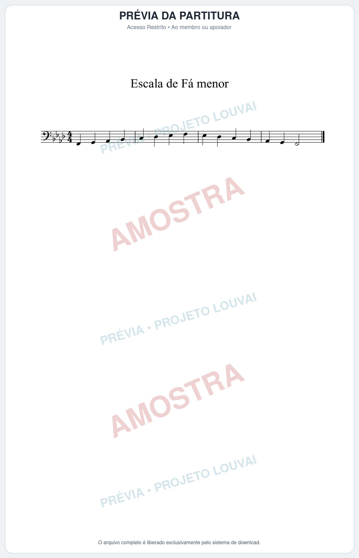 Prévia protegida da primeira página da partitura Partitura da música Escala de F menor - Técnica Musical - Tom Fm