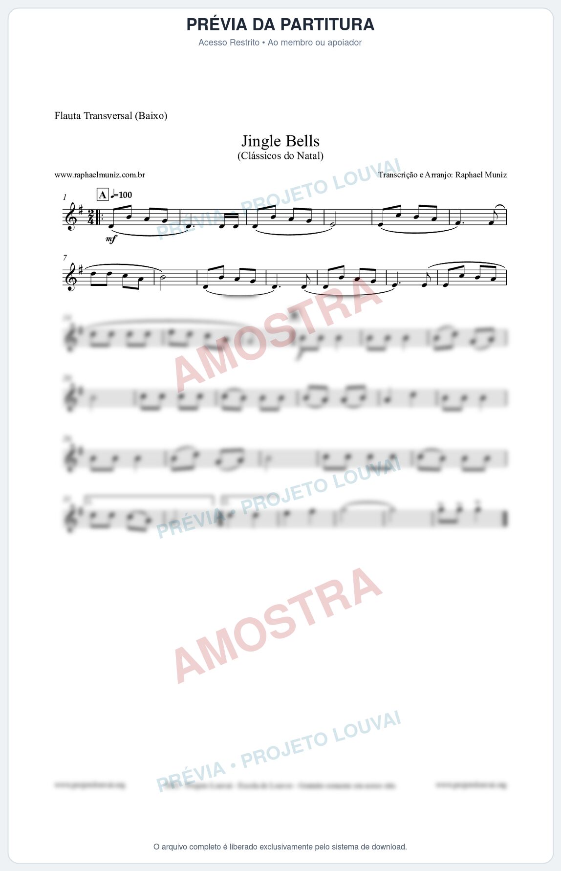 Prévia protegida da primeira página da partitura Partitura para Flauta Transversal (Baixo) - Jingle Bells (Bate o Sino) - Músicas de Natal