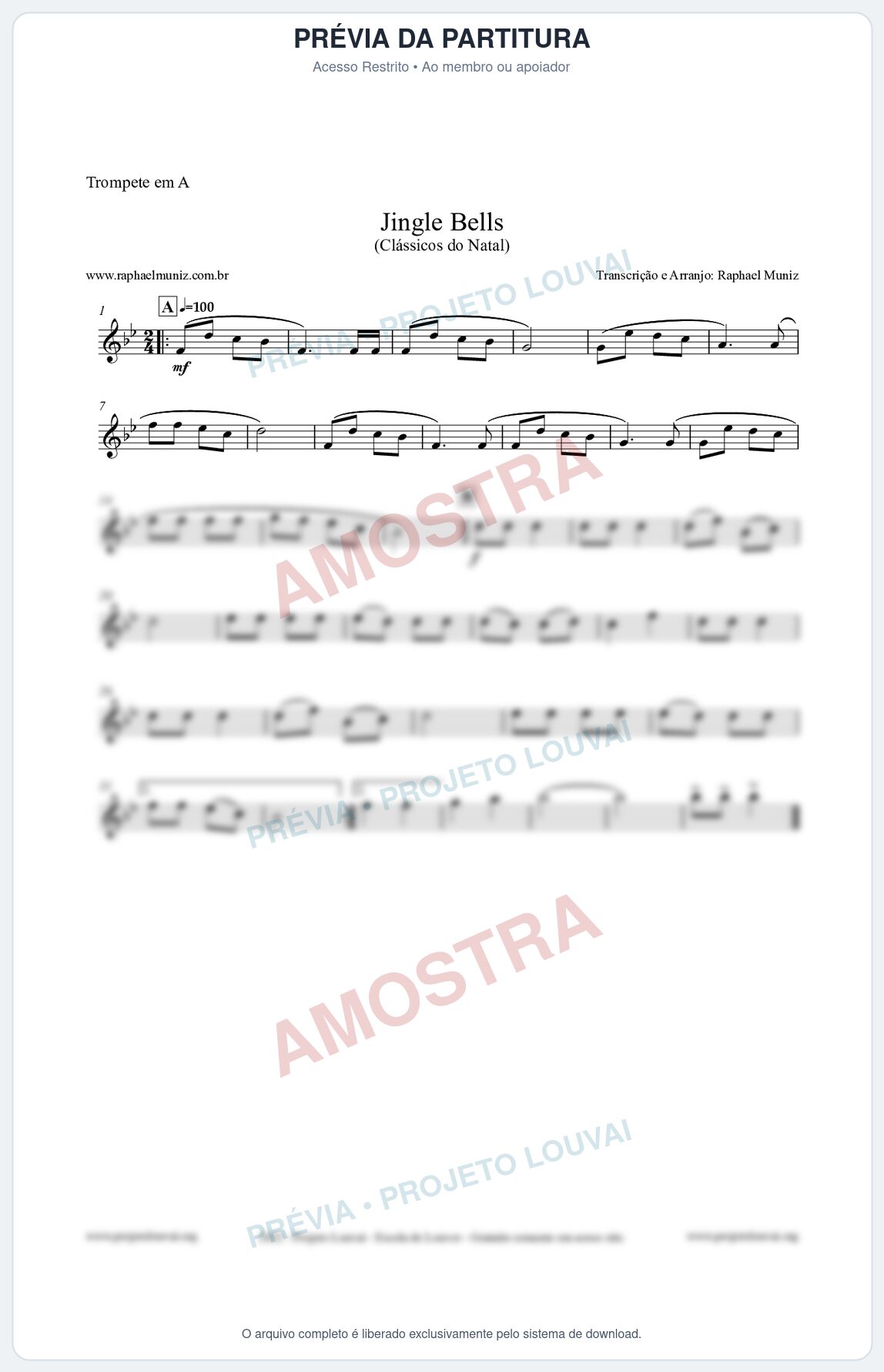Prévia protegida da primeira página da partitura Partitura para Trompete em A - Jingle Bells (Bate o Sino) - Músicas de Natal
