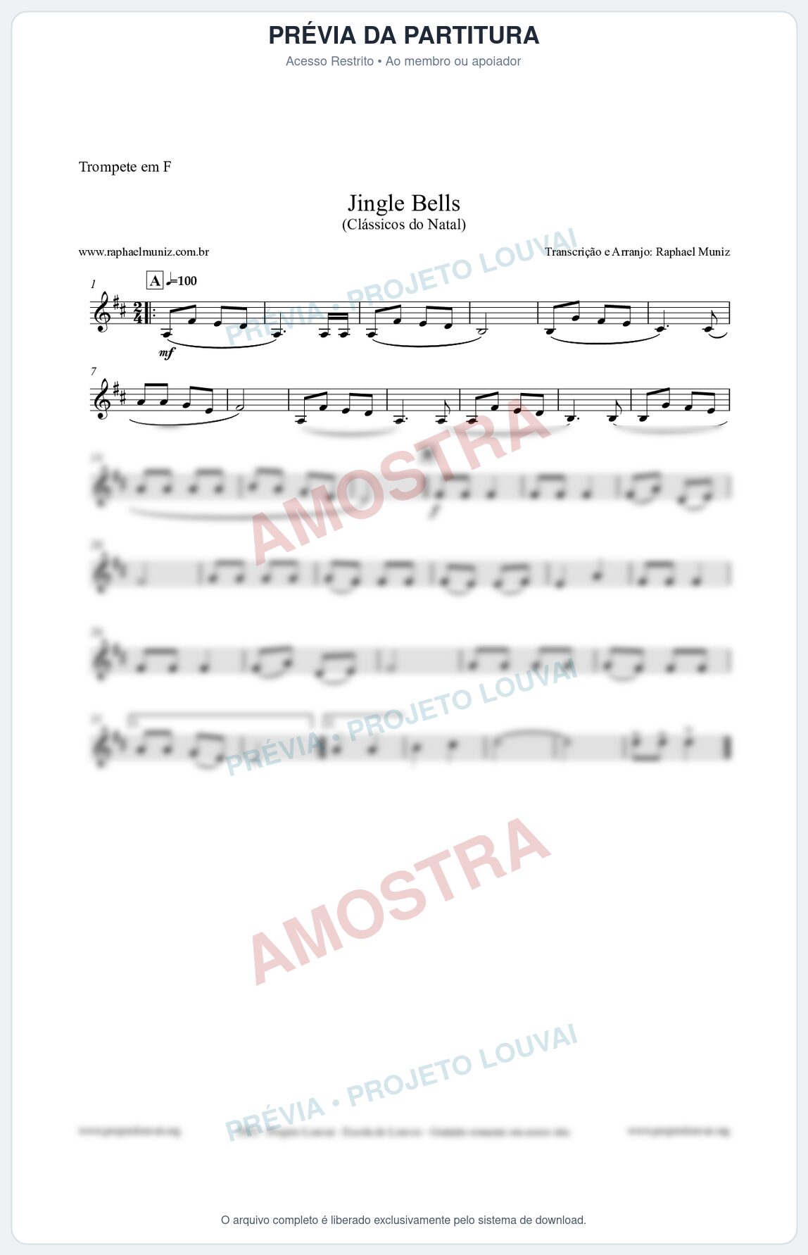 Prévia protegida da primeira página da partitura Partitura para Trompete em F - Jingle Bells (Bate o Sino) - Músicas de Natal