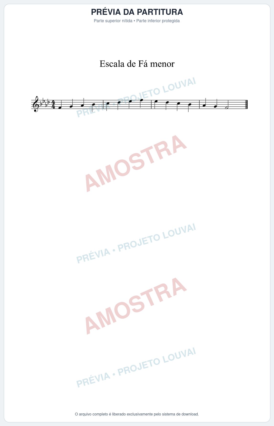 Prévia protegida da primeira página da partitura Partitura da música Escala de F menor - Técnica Musical - Tom Fm