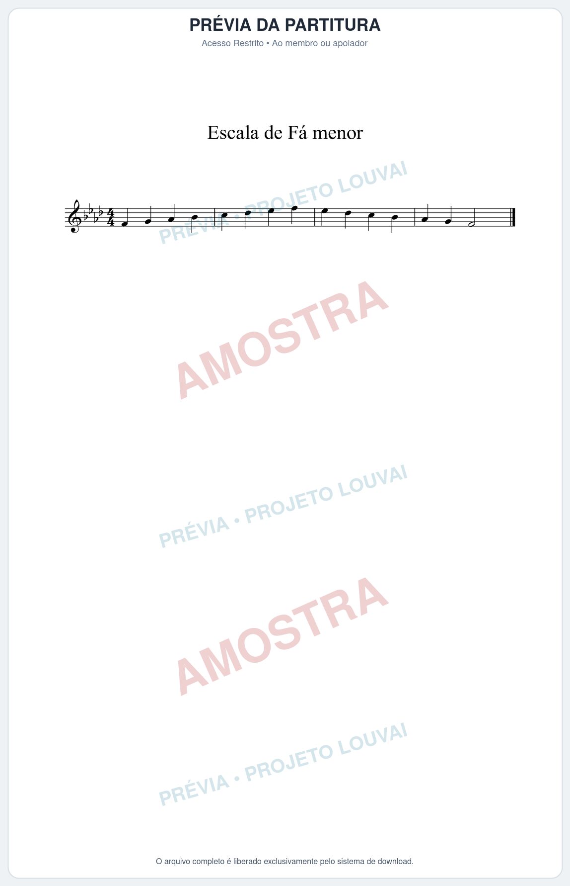 Prévia protegida da primeira página da partitura Partitura da música Escala de F menor - Técnica Musical - Tom Fm