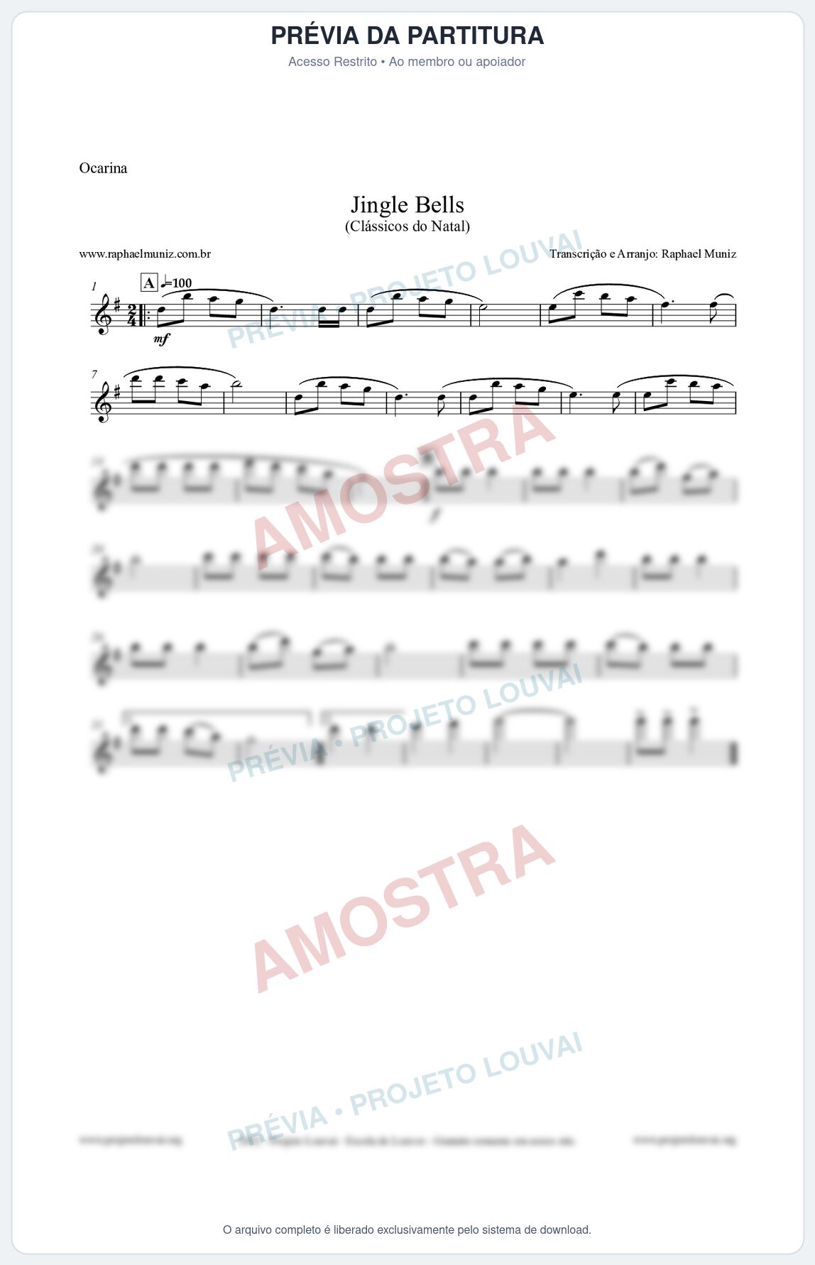 Prévia protegida da primeira página da partitura Partitura para Ocarina - Jingle Bells (Bate o Sino) - Músicas de Natal