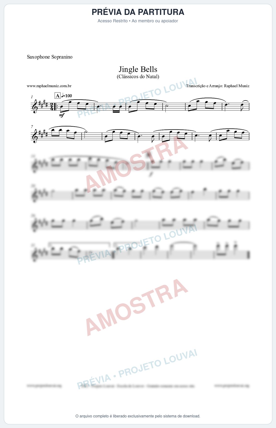 Prévia protegida da primeira página da partitura Partitura para Saxophone Sopranino - Jingle Bells (Bate o Sino) - Músicas de Natal