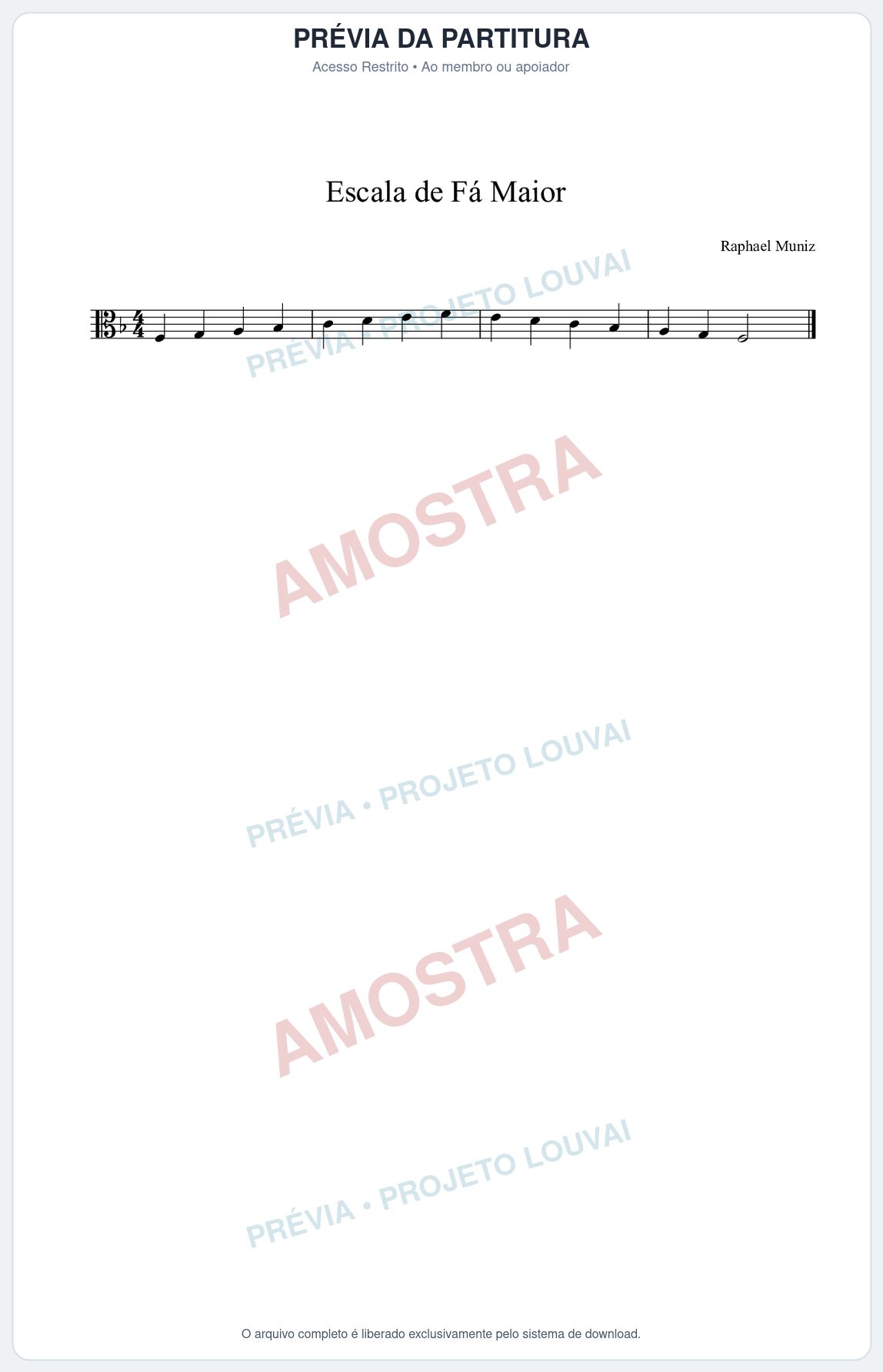Prévia protegida da primeira página da partitura Partitura da música Escala de Fá Maior - Técnica Musical - Tom F